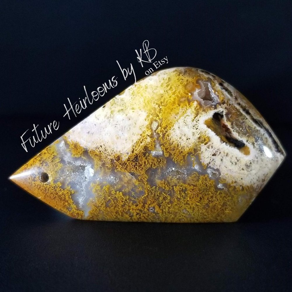 Large Petrified Wood Opal with Druzy * drilled cab * 58.03 x 32.93 x 8.11mm